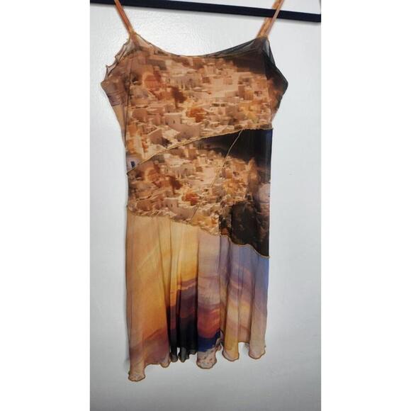 Urban Outfitters Dress Womens XS Multicolor Abstract Print Sheer Mesh Tank Slip - Picture 3 of 7